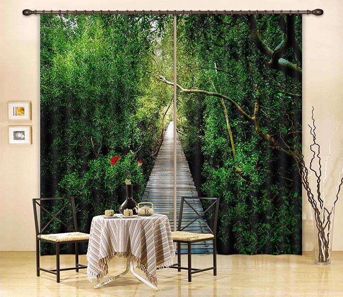 3D Green Trees Wooden Road 377 Curtains Drapes Wallpaper AJ Wallpaper 