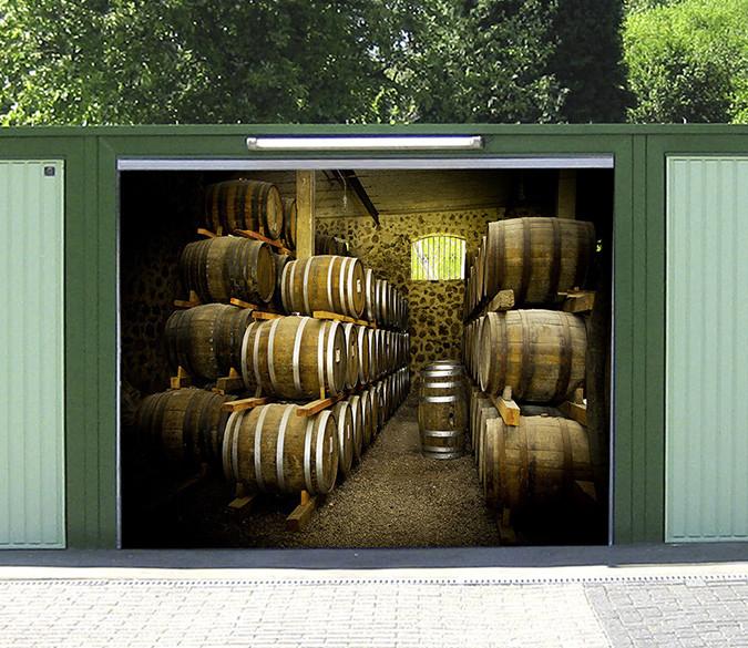 3D Wine Cellar Stacked Barrels 188 Garage Door Mural Wallpaper AJ Wallpaper 