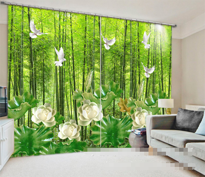 3D Bamboos Forest Birds Flowers 1001 Curtains Drapes Wallpaper AJ Wallpaper 