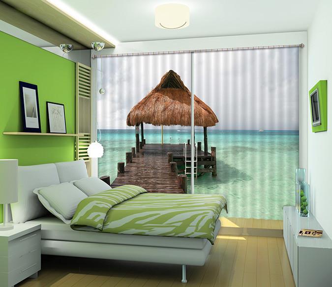 3D Sea Thatched Pavilion 252 Curtains Drapes Wallpaper AJ Wallpaper 