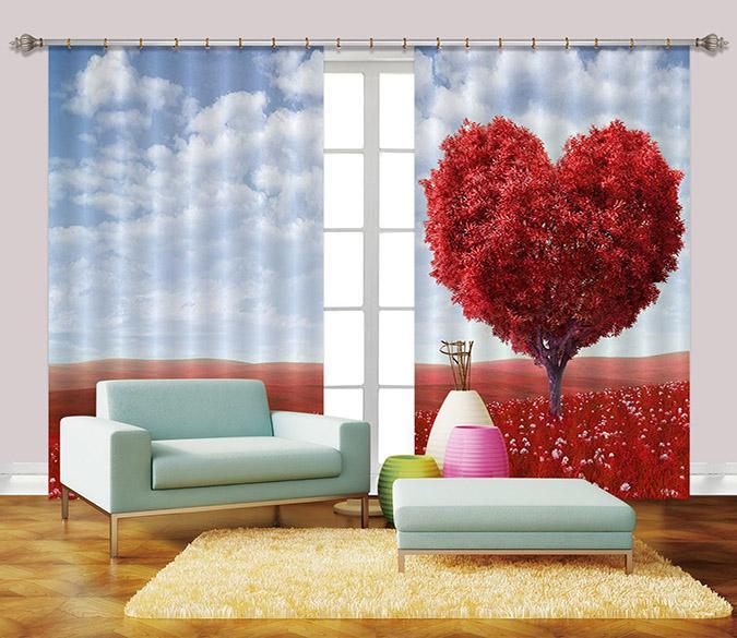 3D Red Heart-shaped Tree 2263 Curtains Drapes Wallpaper AJ Wallpaper 