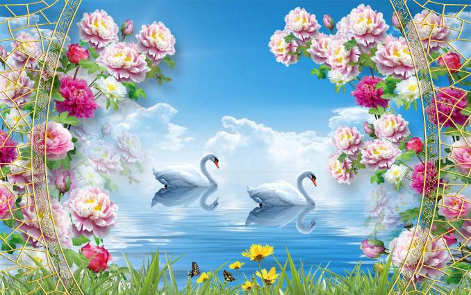 Flowers And Swans Wallpaper AJ Wallpaper 2 