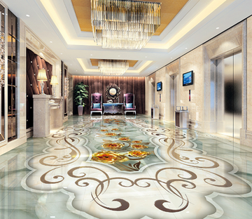 3D Golden Flowers Floor Mural Wallpaper AJ Wallpaper 2 