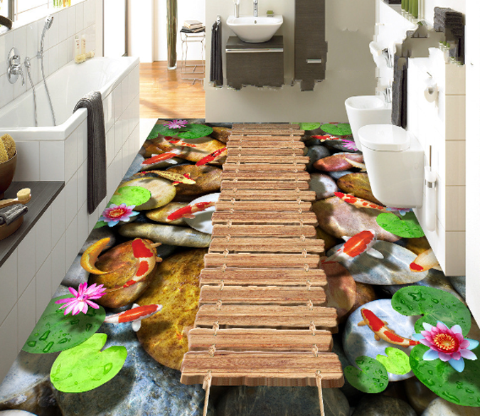3D Wood Hanging Bridge Floor Mural Wallpaper AJ Wallpaper 2 