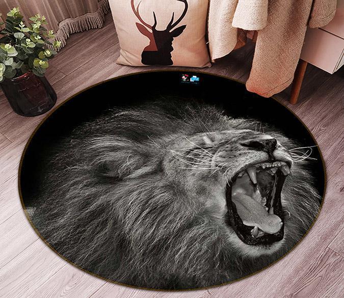 3D Laughing Lion 87 Round Non Slip Rug Mat Mat AJ Creativity Home 