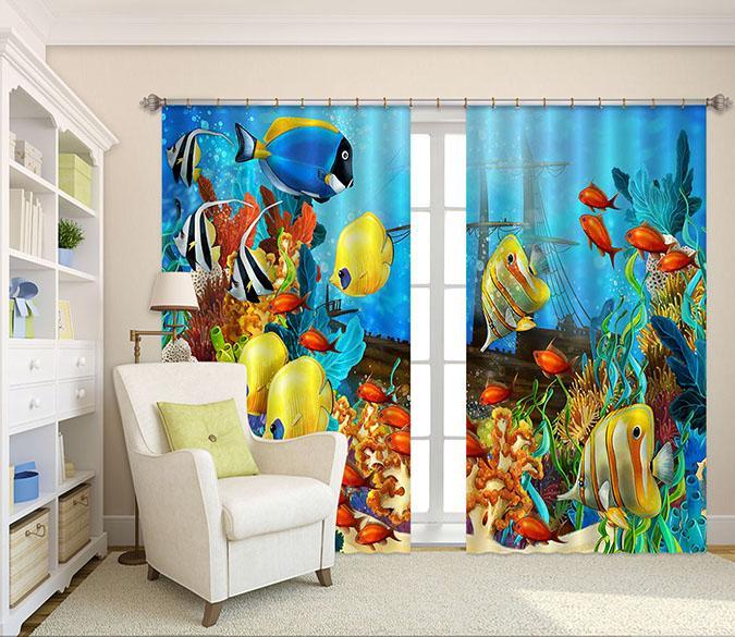 3D Seabed Boat 2255 Curtains Drapes Wallpaper AJ Wallpaper 