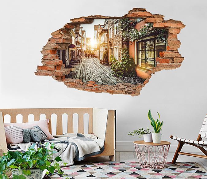3D Pretty City Alley 223 Broken Wall Murals Wallpaper AJ Wallpaper 