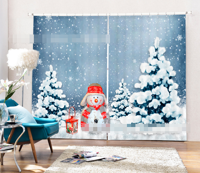 3D Snowing Field Snowman 1377 Curtains Drapes Wallpaper AJ Wallpaper 