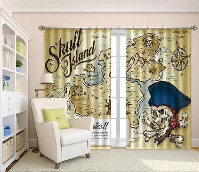 3D Skull Island Map 2251 Curtains Drapes Wallpaper AJ Wallpaper 