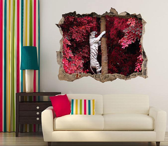 3D Tiger Climbing Tree 161 Broken Wall Murals Wallpaper AJ Wallpaper 