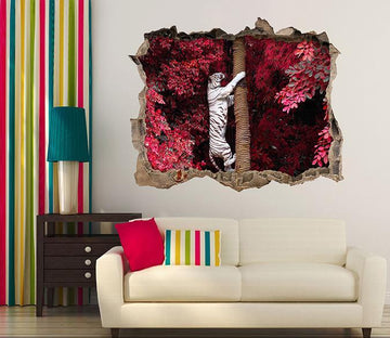 3D Tiger Climbing Tree 161 Broken Wall Murals Wallpaper AJ Wallpaper 