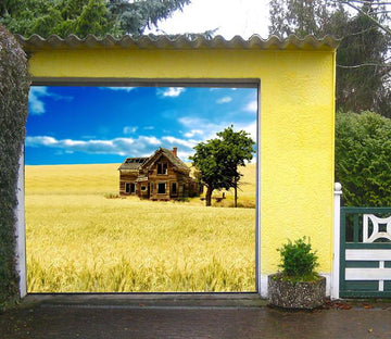 3D Wheat Field Wood House 113 Garage Door Mural Wallpaper AJ Wallpaper 
