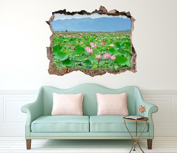 3D Lake Lotus Flowers 109 Broken Wall Murals Wallpaper AJ Wallpaper 