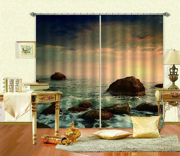 3D Dusk Sea Stones 681 Curtains Drapes Wallpaper AJ Wallpaper 