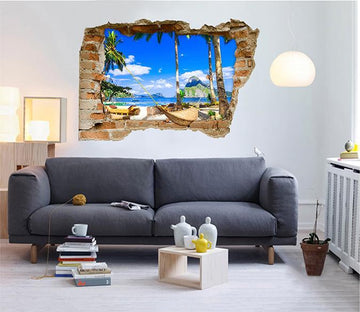 3D Sunny Beach Hammock 348 Broken Wall Murals Wallpaper AJ Wallpaper 