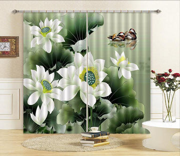 3D Lotus Mandarin Ducks Curtains Drapes Wallpaper AJ Wallpaper 