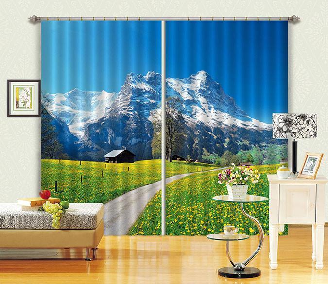 3D Snow Mountain Flowers 288 Curtains Drapes Wallpaper AJ Wallpaper 