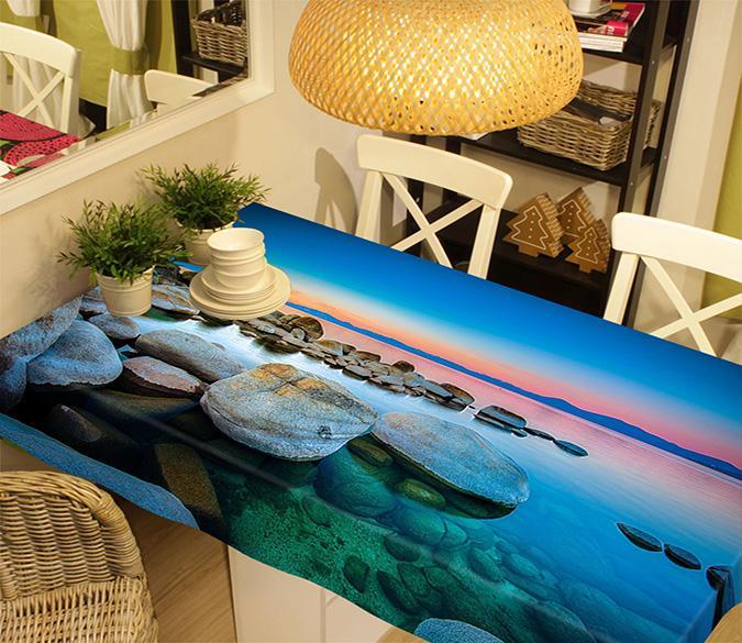 3D Stones Lake Sunset 734 Tablecloths Wallpaper AJ Wallpaper 