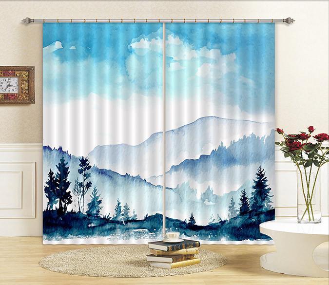 3D Watercolor Mountains 476 Curtains Drapes Wallpaper AJ Wallpaper 