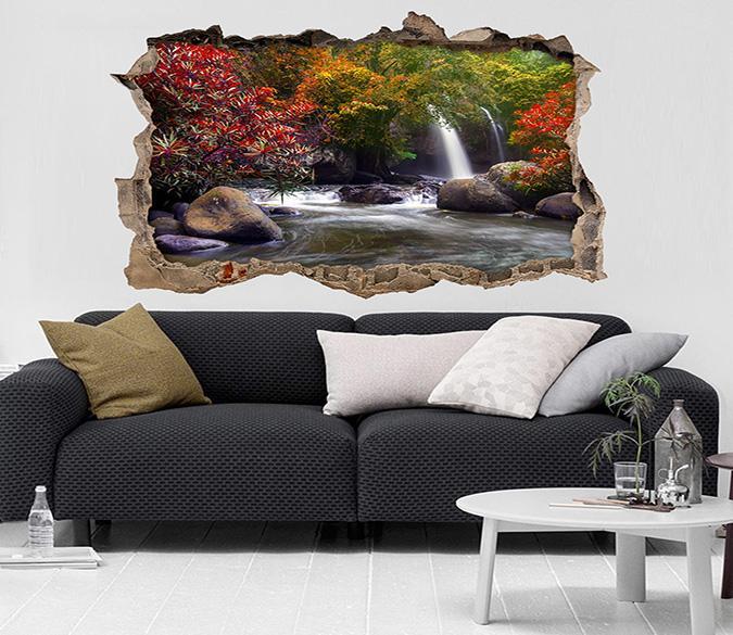 3D River Waterfall 028 Broken Wall Murals Wallpaper AJ Wallpaper 
