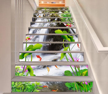 3D River Flowers Fishes 1489 Stair Risers Wallpaper AJ Wallpaper 