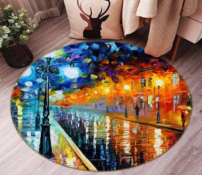3D Street Oil Painting 60 Round Non Slip Rug Mat Mat AJ Creativity Home 
