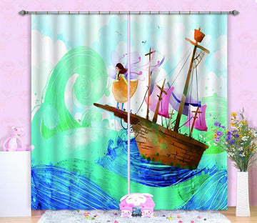 3D Sea Sailing Elf Boat 702 Curtains Drapes Wallpaper AJ Wallpaper 