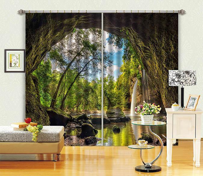 3D Cave Waterfall Scenery 77 Curtains Drapes Wallpaper AJ Wallpaper 