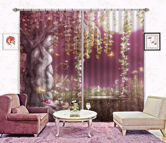 3D Flowers Tree Swing 187 Curtains Drapes Wallpaper AJ Wallpaper 