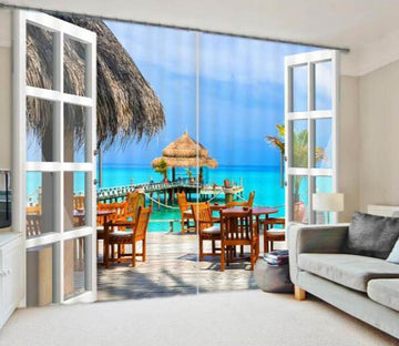 3D Window Sea Scenery 873 Curtains Drapes Wallpaper AJ Wallpaper 