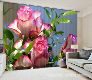 3D Red Flowers Green Leaves 1024 Curtains Drapes Wallpaper AJ Wallpaper 