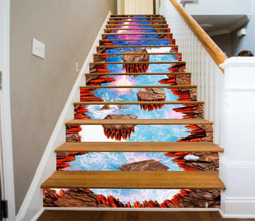 3D Ocean And Volcanics 751 Stair Risers Wallpaper AJ Wallpaper 