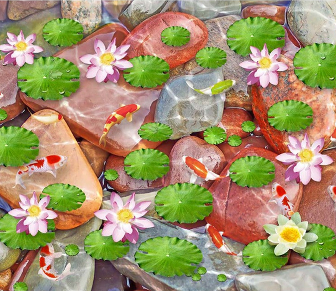 3D Lotus Pond Stones Floor Mural Wallpaper AJ Wallpaper 2 