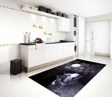 3D Bright Moon Wolf 649 Kitchen Mat Floor Mural Wallpaper AJ Wallpaper 