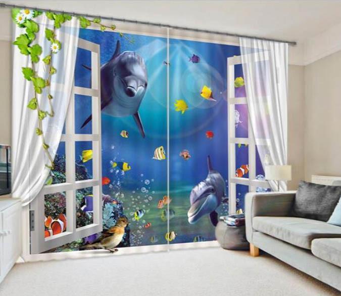 3D Window Ocean World 916 Curtains Drapes Wallpaper AJ Wallpaper 