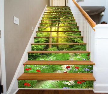 3D Forest Sunshine And Flowers 699 Stair Risers Wallpaper AJ Wallpaper 