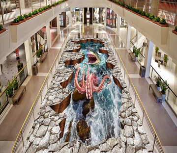 3D Squid And Shark Floor Mural Wallpaper AJ Wallpaper 2 