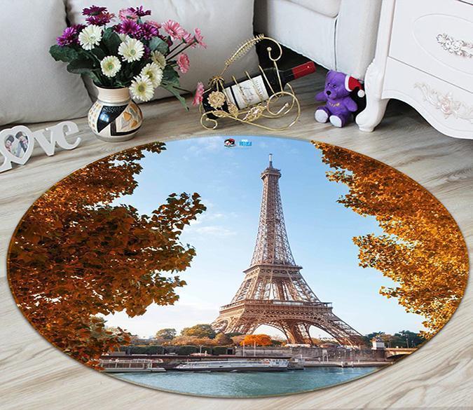 3D Eiffel Tower 78 Round Non Slip Rug Mat Mat AJ Creativity Home 