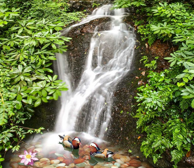 3D Flowing Waterfall Floor Mural Wallpaper AJ Wallpaper 2 