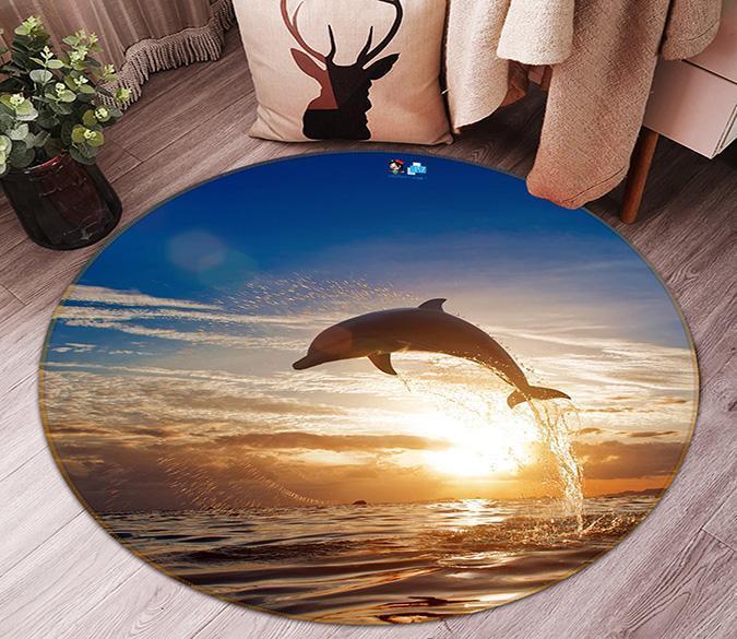 3D Sea Jumping Dolphin 44 Round Non Slip Rug Mat Mat AJ Creativity Home 