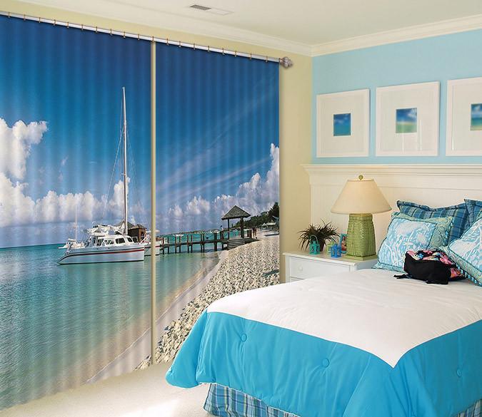 3D Sea Beach Yachts 227 Curtains Drapes Wallpaper AJ Wallpaper 