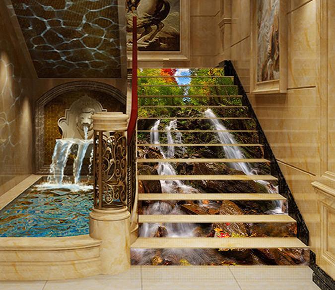 3D Forest Rugged Streams 1266 Stair Risers Wallpaper AJ Wallpaper 