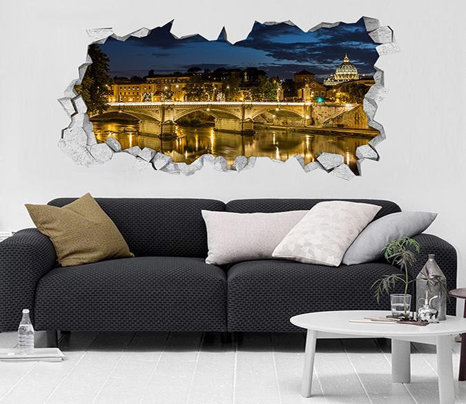 3D European City Night Scene 325 Broken Wall Murals Wallpaper AJ Wallpaper 