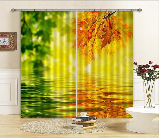 3D Lake Leaves 188 Curtains Drapes Wallpaper AJ Wallpaper 