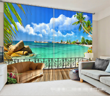 3D Balcony Sea Scenery 1337 Curtains Drapes Wallpaper AJ Wallpaper 