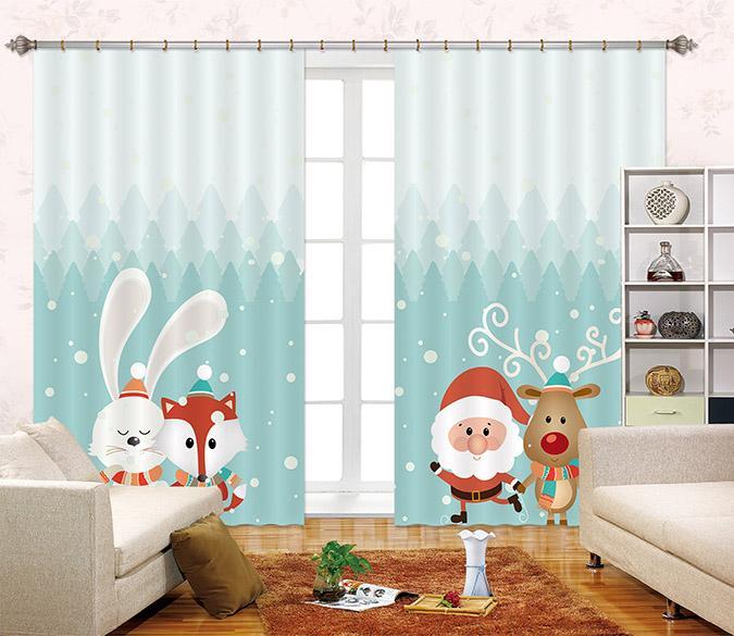 3D Santa Claus Cartoon Animals 2406 Curtains Drapes Wallpaper AJ Wallpaper 