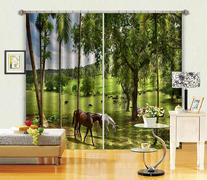 3D Horse Ranch Trees 629 Curtains Drapes Wallpaper AJ Wallpaper 