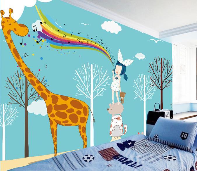 3D Giraffe Rainbow 041 Wallpaper AJ Wallpaper 