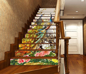 3D Showy Peacocks 1351 Stair Risers Wallpaper AJ Wallpaper 