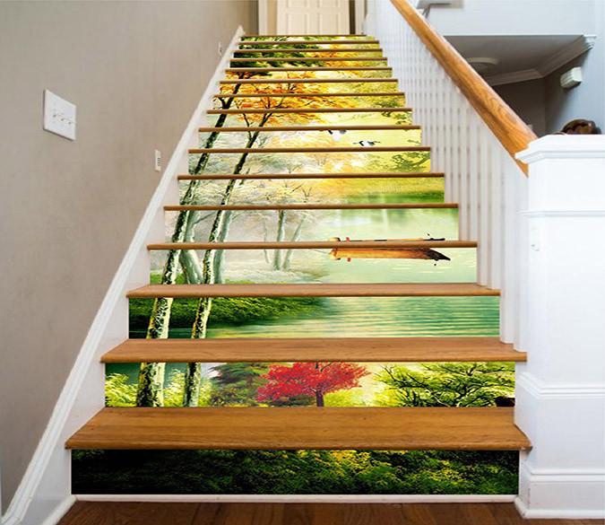3D Peaceful Lake 1459 Stair Risers Wallpaper AJ Wallpaper 